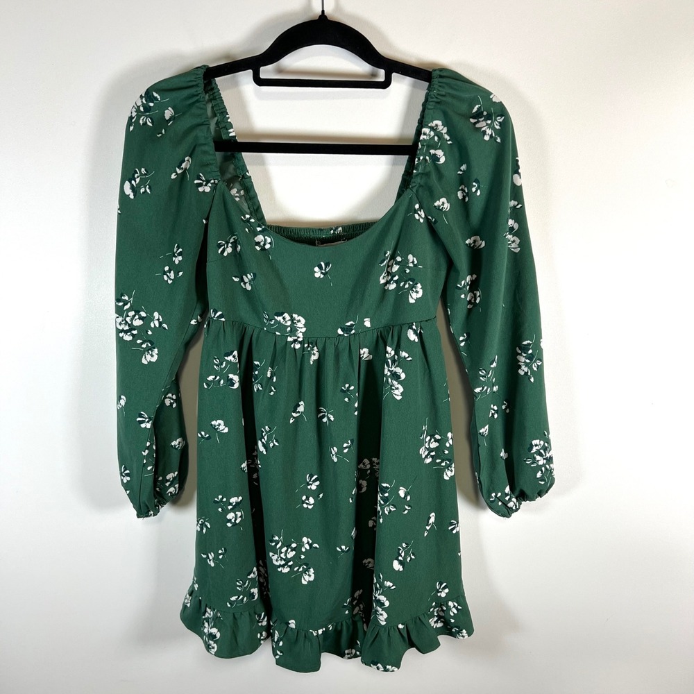 Abercrombie Fitch Green Floral Square Neck Babydoll Mini Dress XSP